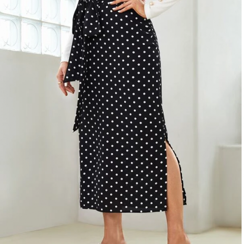 Black Polka Dot Belted Skirt (Medium/US 6-8/UK 10-12/EU 36-38)
