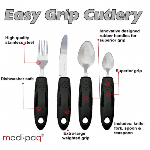 Disabled Comfort Grips Cutlery (Includes: Knife, Fork, Spoon & Teaspoon) - 1 SET