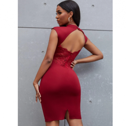 Contrast Lace Cut Out Bodycon Dress (Medium/US 6-8/UK 10-12/EU 36-38)