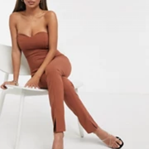 Bandeau Split Leg Unitard In Brown 1s (Medium/US 8/UK 12/EU 38)