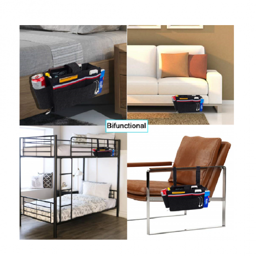 Bedside Pocket Caddy, Hanging Bedside Organiser, Bifunctional for Beds, Under Couch Mattress, Non-Slip, Black 1S