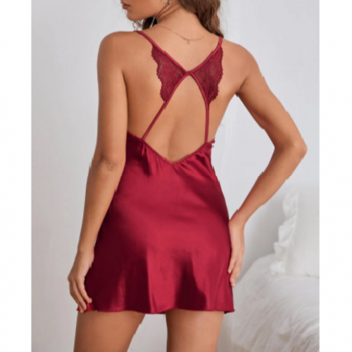 Contrast Lace Drape Neck Satin Cami Night Dress (Large/US 10-12/ UK 14-16/EU 40-42)