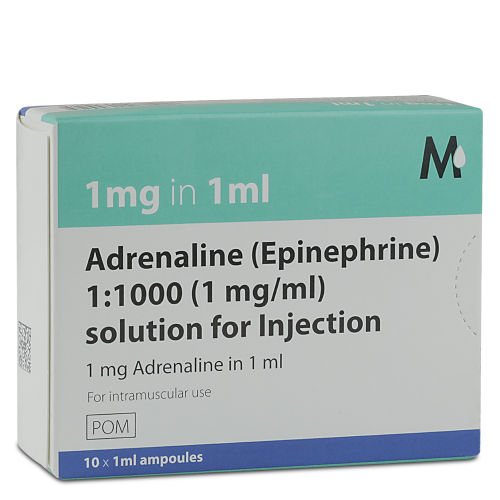 Adrenaline (base) 1mg/ml (1:1000) Solution for Injection 1ML Ampoules 10S